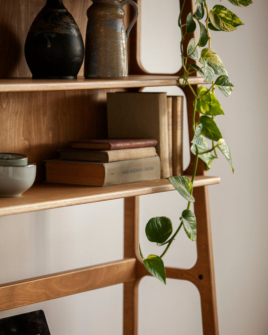Mid-Century Desk with Shelves, Maxi, 190 cm, in walnut birch plywood (view 4)