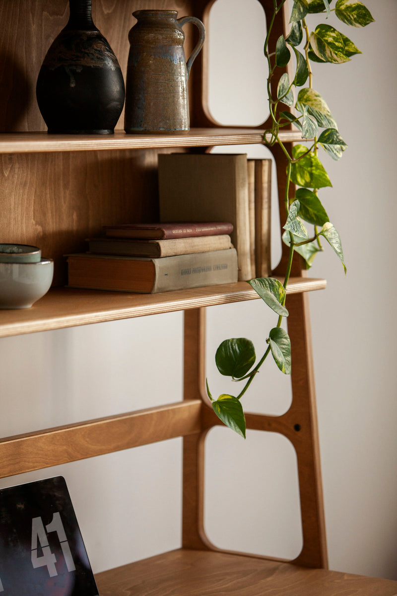Mid-Century Desk with Shelves, Maxi, 190 cm, in walnut birch plywood (view 4)