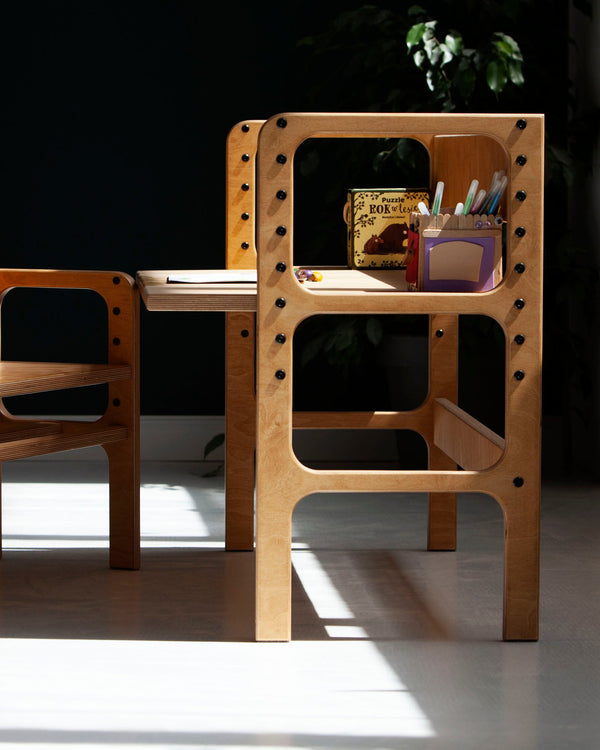 Adjustable Height Kids Desk — Solid Birch, Grows with Child | Plywood ...