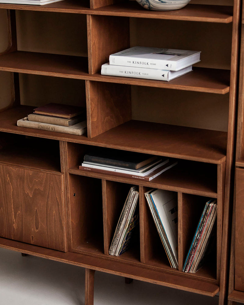 wooden-ladder-bookcase-with-cabinet-and-vinyl-record-storage