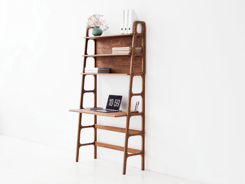 Mid-Century Desk with Shelves, Maxi, 190 cm, in birch plywood