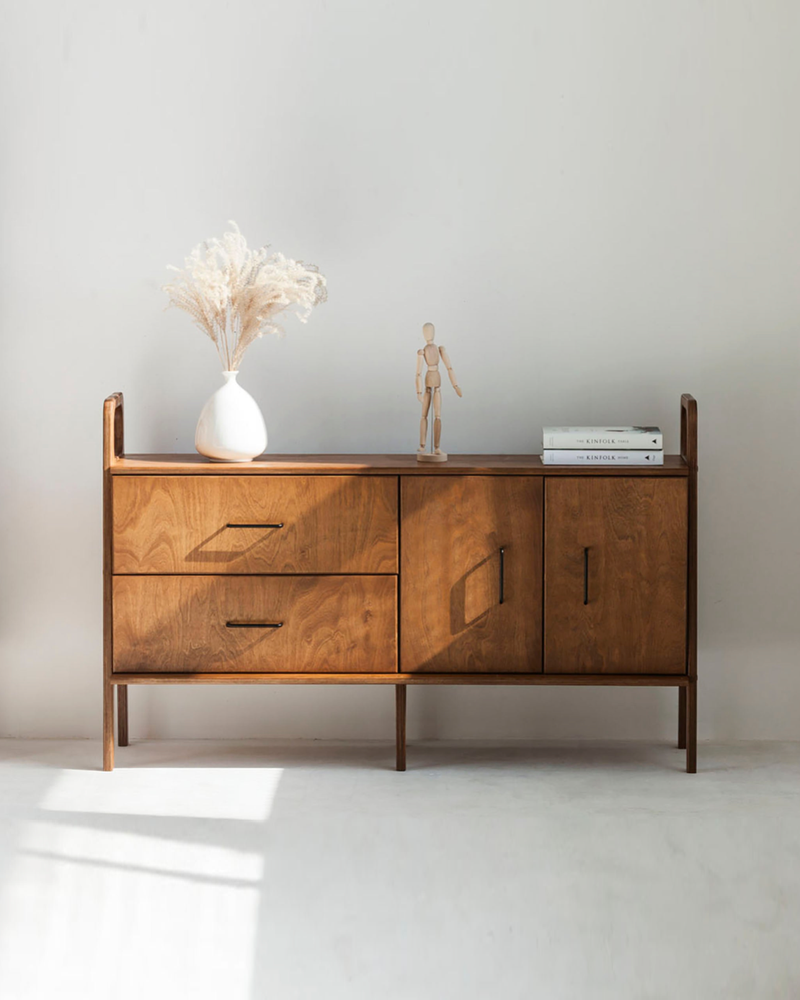 Mid-Century Credenza, Drawer & Cabinet, 143 cm, in birch plywood
